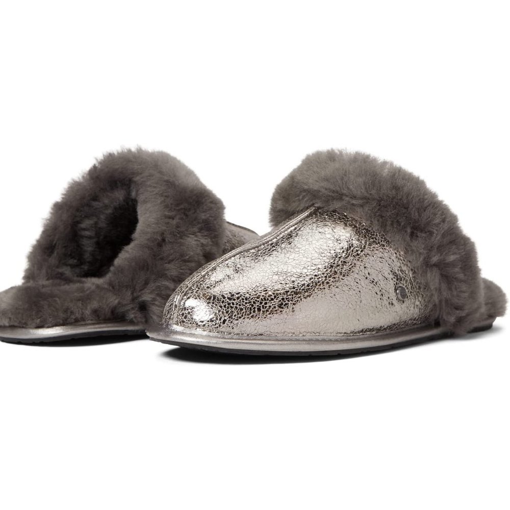 NIB UGG Scuffette II Genuine Sheepskin Slipper Metallic Gunmetal US 7 8 AUTHENTC